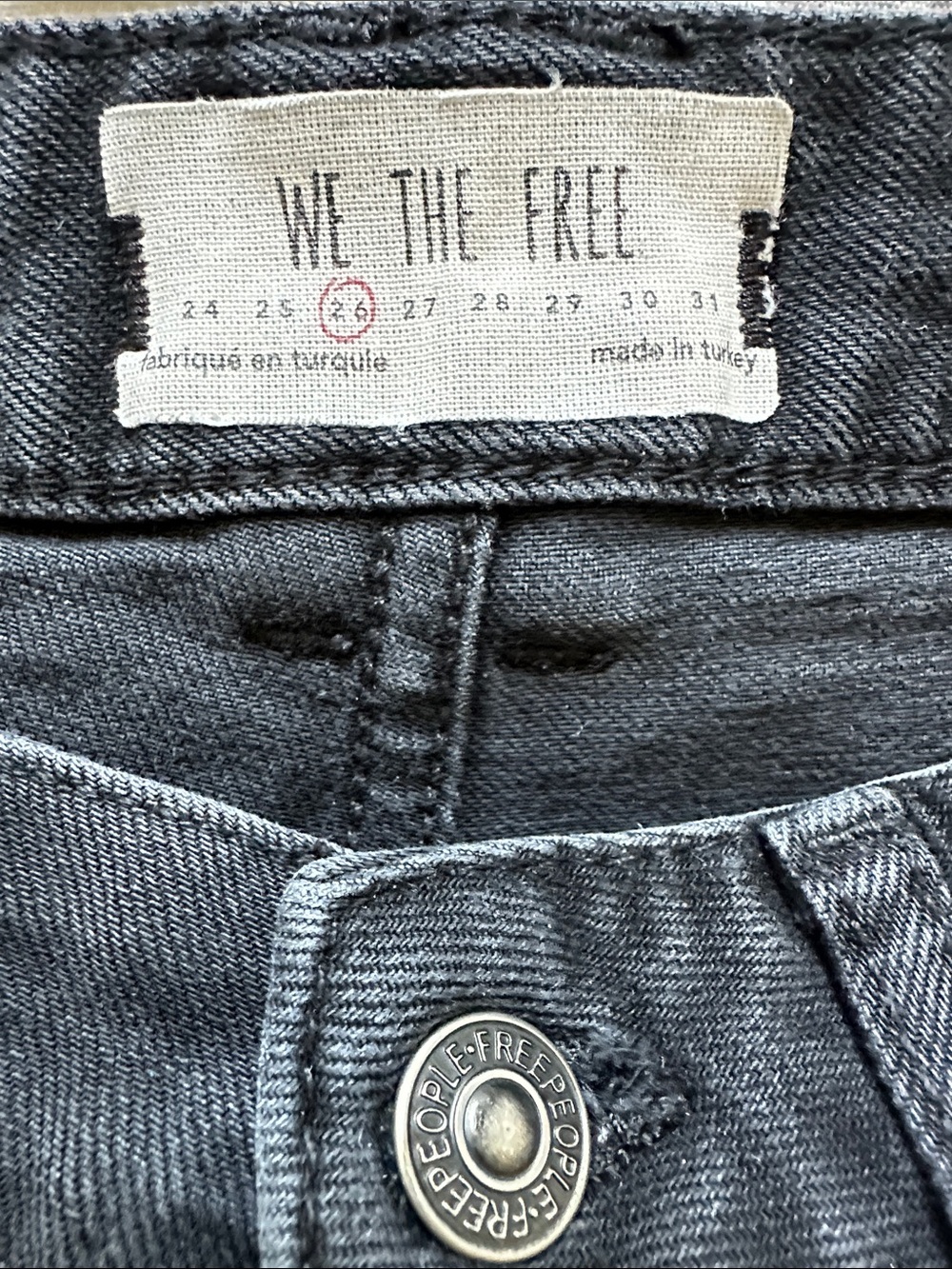 We The Free Washed Black Denim Jeans with Branded Button